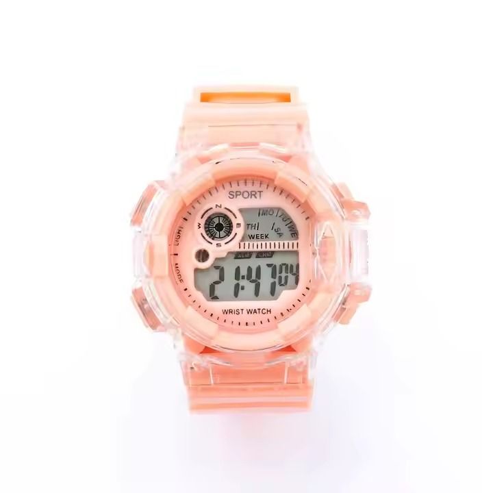 Wholesale Summer Gift Transparent case Children Lady chronograph sport Wristwatch Cheap electronic Digital watch