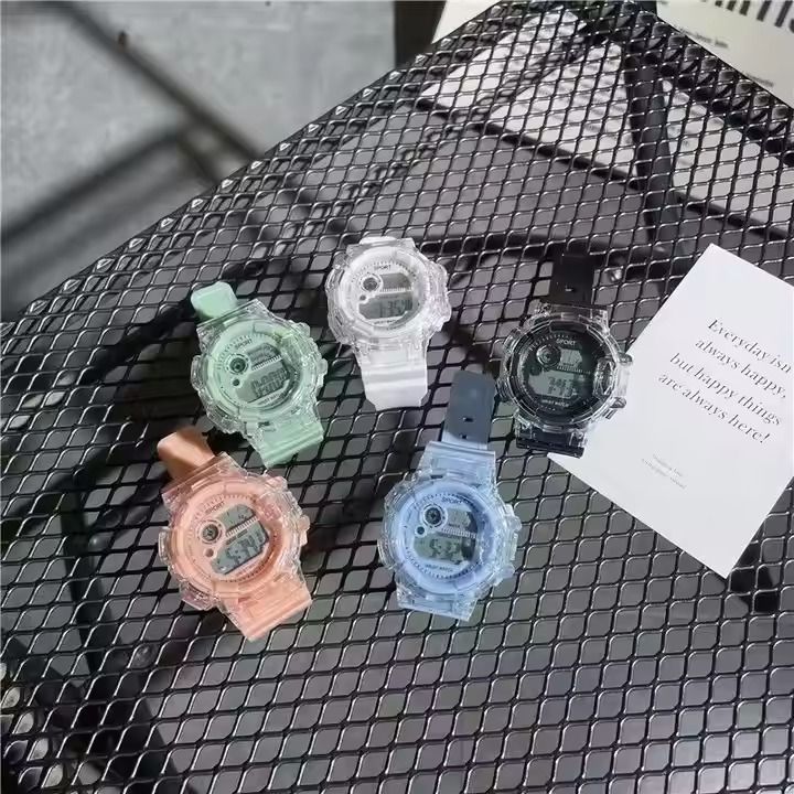 Wholesale Summer Gift Transparent case Children Lady chronograph sport Wristwatch Cheap electronic Digital watch